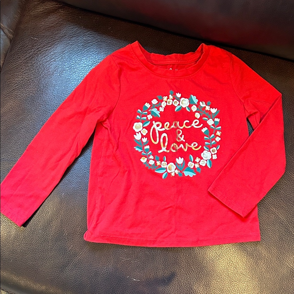 Cat & Jack Bright Red Peace & Love Long Sleeve Tee